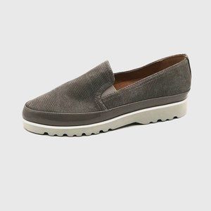Donald Pilner Womens Conner85 Slip On Loafer Gray Croc‎ Leather Elastic 11M NEW